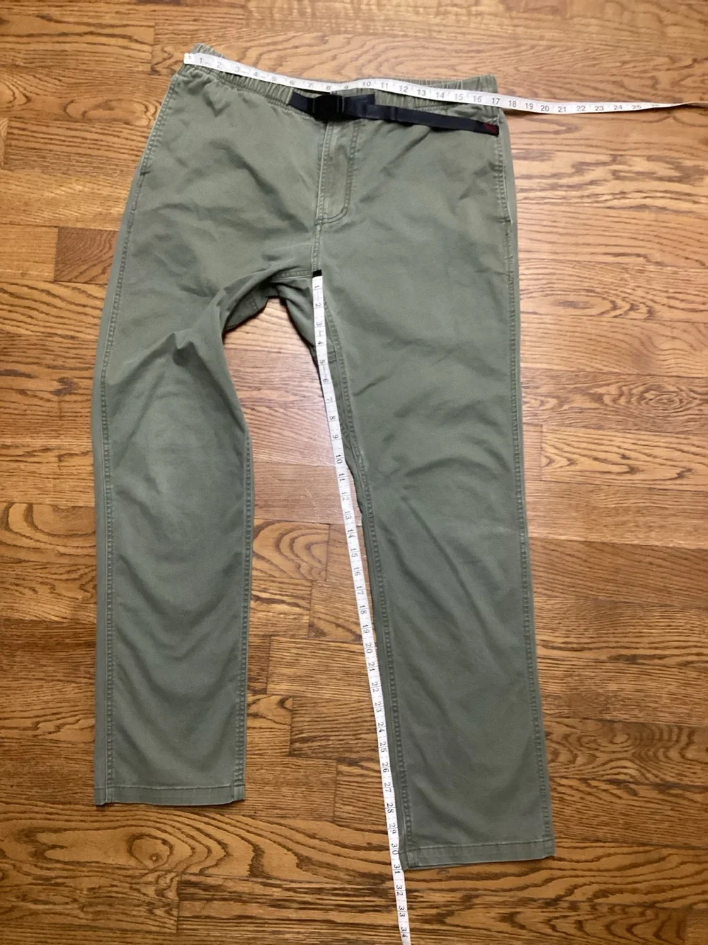 Men's Olive Chino Pants with Built-In Web Belt